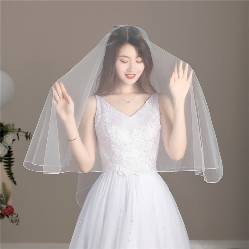 MOLANS-velo largo de una sola capa para novia, Blanco Simple de hilo liso para dama de honor, accesorios de boda, accesorios para fotos, 1,5 M