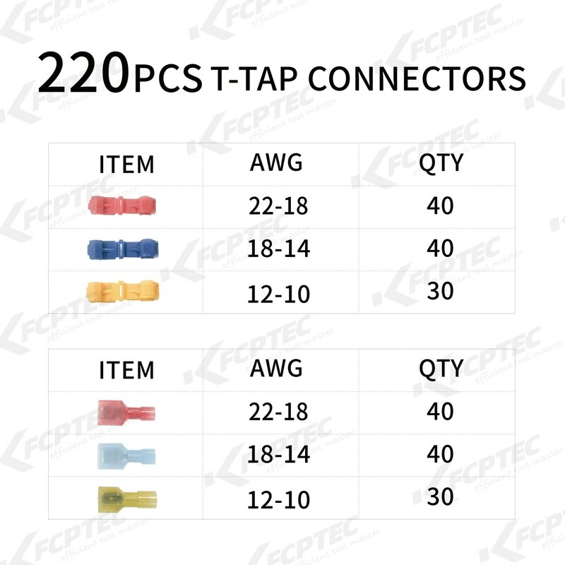 T-Tap Connector Draad Quick Connect Splice Self-Strippen Elektrische Terminals Geïsoleerde Mannelijke Disconnect Spade Terminals Tool Set