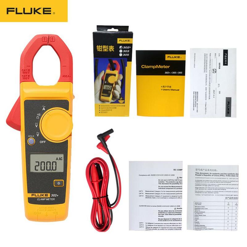 Fluke-pinza amperimétrica de CA, medidor de corriente Digital 302 +, alicates, amperímetro, probador de resistencia