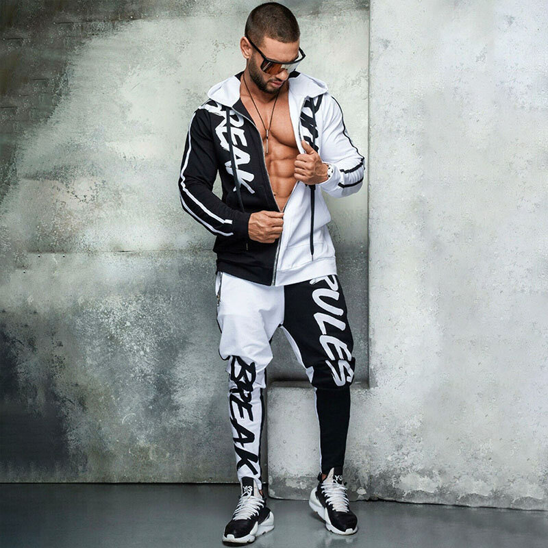 tracksuit men Hip hop jogging sports suit fashion Streetwear Letter Printed Splicing mens sets 2021 men's sportswear