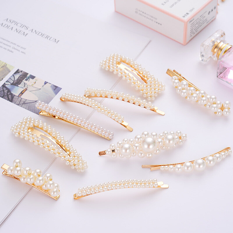 Mode Frau Elegante Geometrische Perle Haarnadeln Perle form design nette Damen Schmuck Legierung Haar Clips Zubehör