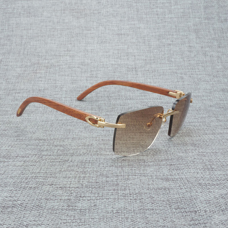 Gafas de sol de madera Natural para hombre, lentes de sol cuadradas sin montura, con cuerno de búhos, color blanco y negro, Vintage, accesorios B