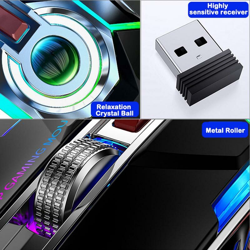 2021 Silent Wireless Mouse Isi Ulang 2.4G Gaming Mouse 1600 DPI 7 Tombol LED Backlight USB Optical Mouse untuk PC Laptop