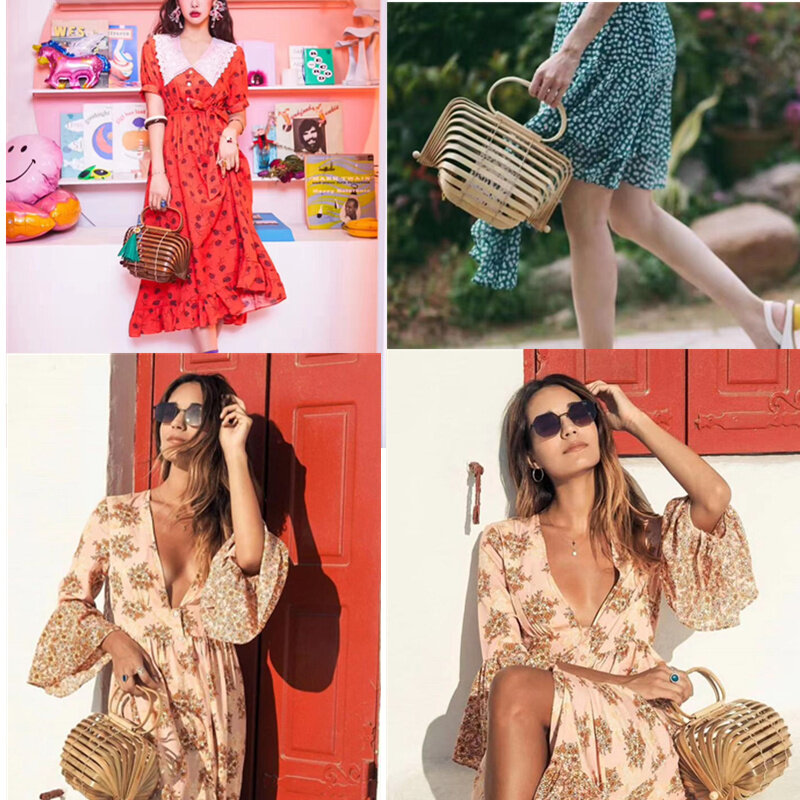 Складная бамбуковая Сумочка для женщин, модная женская сумка-тоут, брендовая Дизайнерская Дорожная пляжная сумка ручной работы, лето 2019