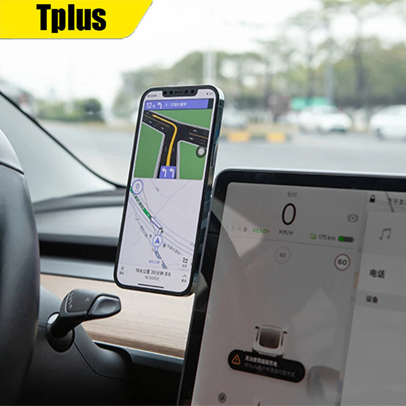 Tplus-Soporte de teléfono para coche, accesorio con ventosa para GPS, para Modelo 3 2021/modelo Y 2021, pantalla de navegación, pilar lateral