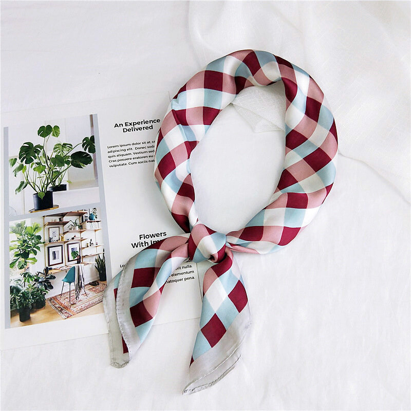 70 Plaid Small Square Scarf Small Silk Scarf Female Spring and Summer Summer Wild Korean Version of the Headscarf Scarf Work