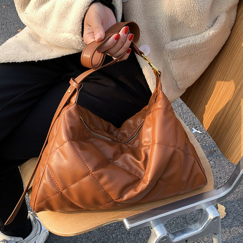 Bolso acolchado de lujo para mujer, bandolera de hombro con almohada de diseñador, bolso de compras con cremallera, de cuero Pu, 2021