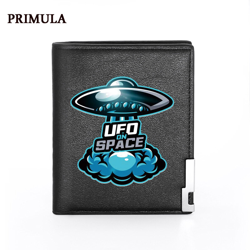 Unikalna moda UFO na przestrzeni drukowanie czarny portfel ze skóry Pu mężczyźni karta kredytowa Bifold Holder krótka torebka mężczyzna