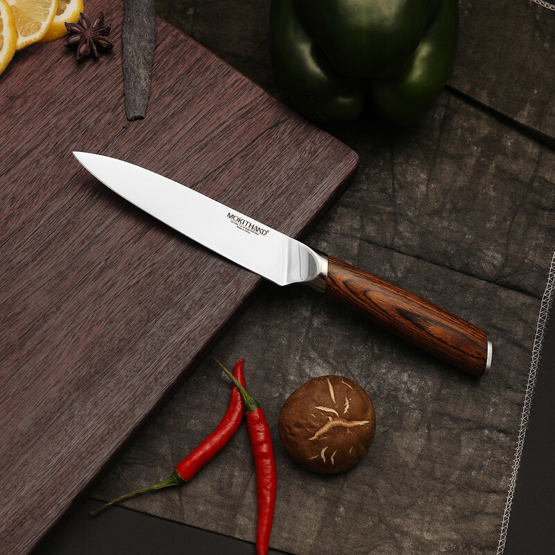 Mokithand faca japonesa utilitária, 5 polegadas, alemanha 1.4116 aço profissional vegetais carne frutas faca