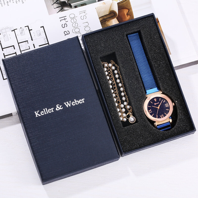 Luxury Women's Watches 2Pcs Set Elegant Female Wristwatches Stainless Steel Rose Gold Ladies Quartz Watch with Bracelet Gift Set