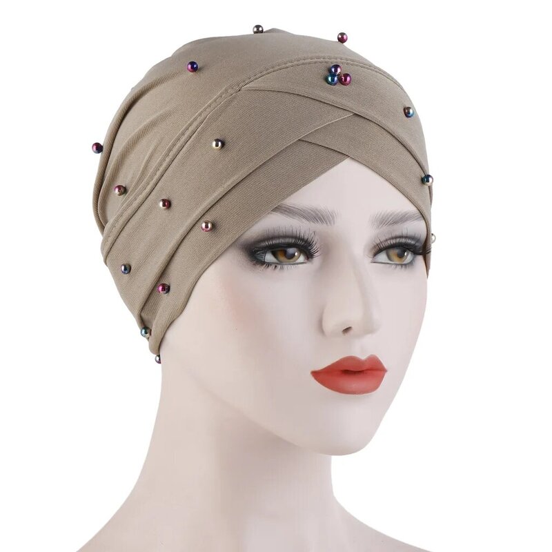 固体ターバンラップ女性女性帽子イスラム教徒フリルがん化学ビーニーターバンラップキャップヒジャーブファム
