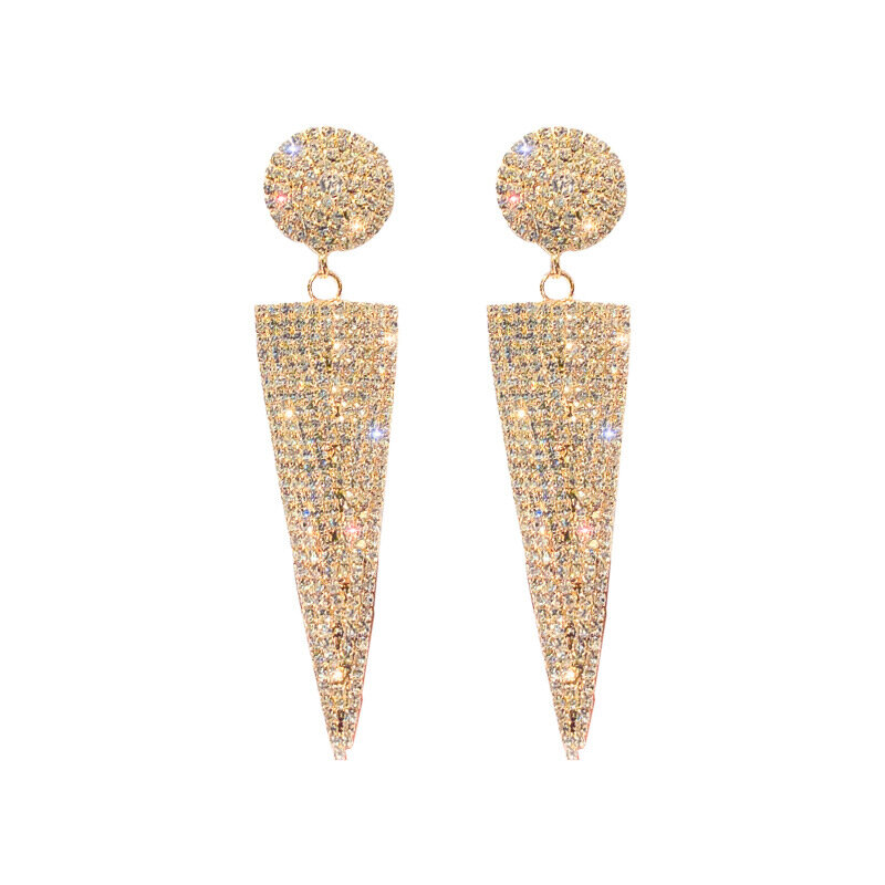 925 실버 바늘 유럽과 미국의 패션 과장된 중공업 전체 다이아몬드 대형 귀걸이, 개성 있는 삼각형 귀걸이