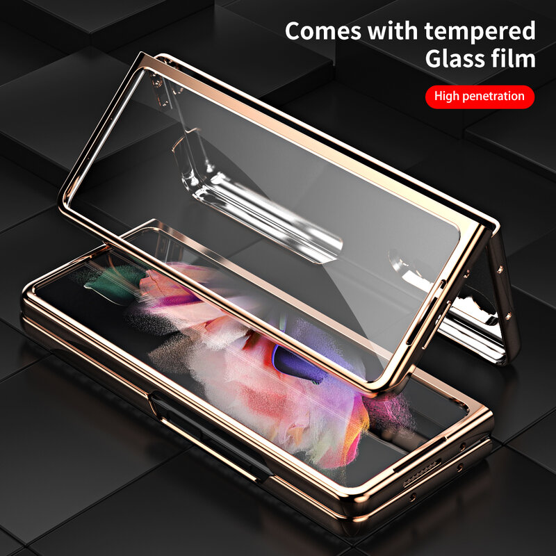 Shell Membrane Integrated Protective Metal Cover For Samsung Galaxy Z Fold 3 5G Anti Shock Bumper Case For Samsung Z Fold 3