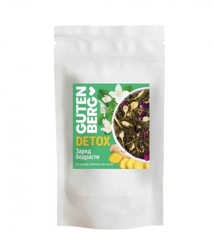 Herbata Gutenberg green detox "charge vigor", opakowanie. 100g herbata czarny zielony chiński indyjski
