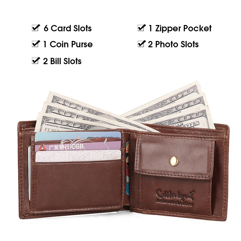 Cobbler Legend-billeteras de cuero genuino para hombre, carteras hechas a mano, monedero, tarjetero de identificación