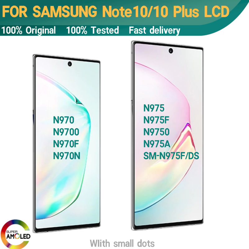 SUPER AMOLED NOTE10 LCD สำหรับ SAMSUNG Galaxy Note 10 Plus N970F N975F จอแสดงผล Note10 + LCD หน้าจอสัมผัส Digitizer กับ Dots