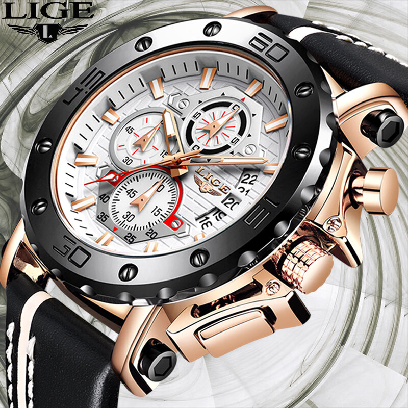 Relogio Masculino 2020 New LIGE Sport Chronograph Mens Watches Top Brand Casual Leather Waterproof Date Quartz Watch Man Clock