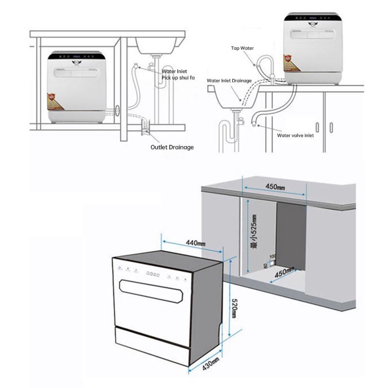 Посудомоечная машина 1200 Вт, 8 комплектов, Домашний Настольный небольшой дезинфекционный шкаф, сушилка горячим воздухом, посуда, стиральная ...