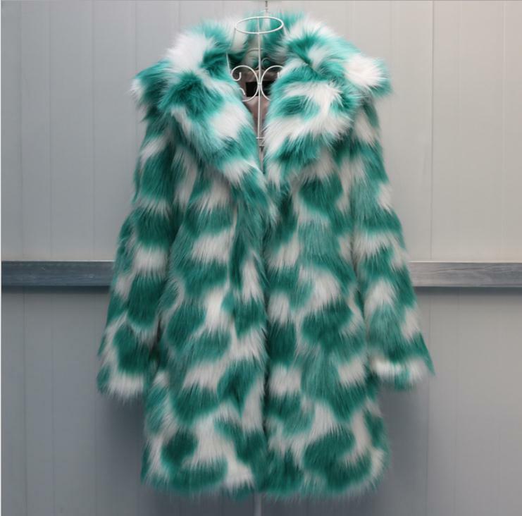 สตรียาวส่วนผสมเทียม Fox FUR Outwears ขนาดใหญ่ฤดูหนาวฤดูใบไม้ร่วงขนสัตว์ปลอมเสื้อกันหนาว Casaco Faux FUR Mulher K1224