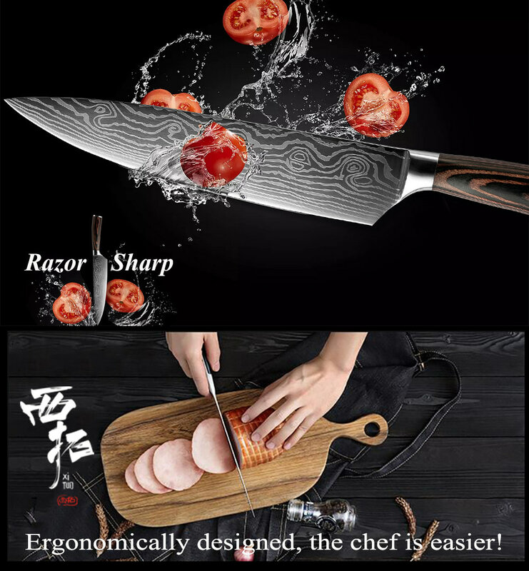 XITUO 2-5PCS Set coltello da cucina damasco Laser lame in acciaio inossidabile coltello da cuoco coltello Santoku utilità coltelli da cucina strumenti