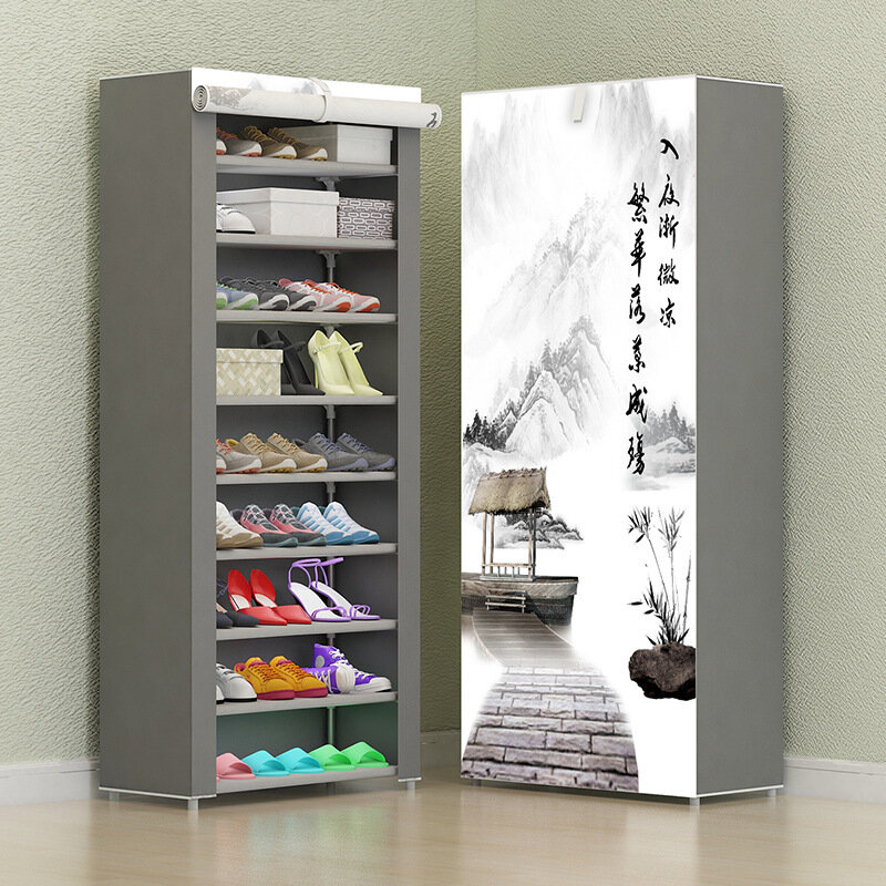 Шкаф для хранения обуви из нетканого материала, простая комбинированная полка для хранения обуви, складной пыленепроницаемый шкаф для обув...