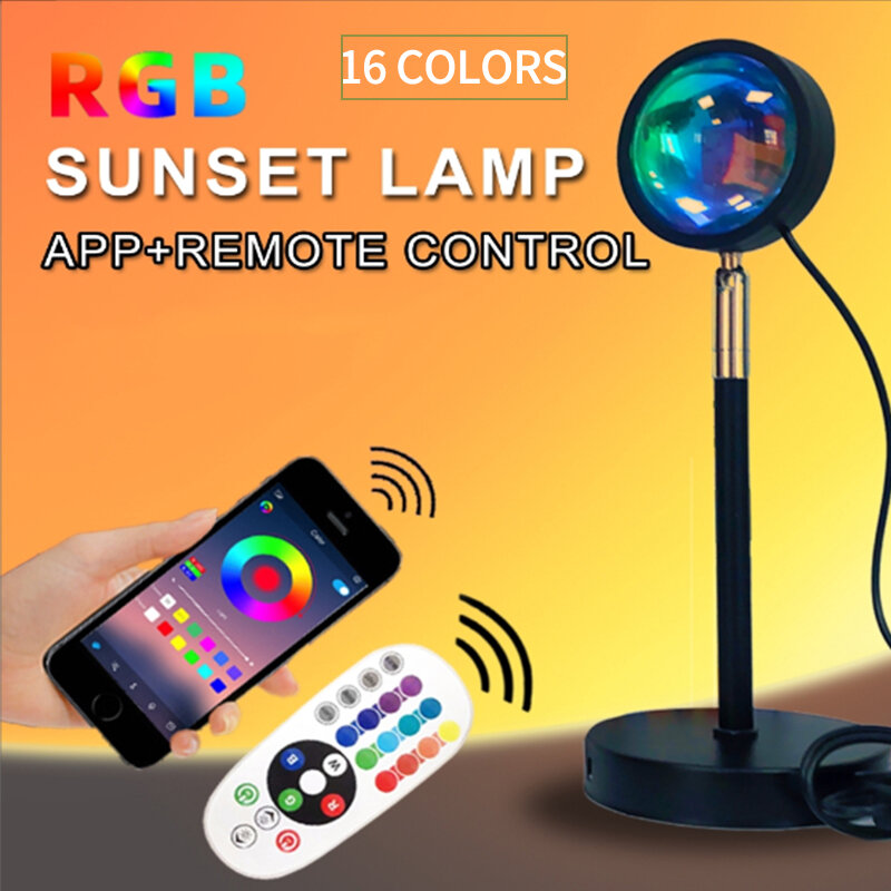 Lampa Sunset 4/16 kolorów RGB zdalne i kontrola aplikacji zachód słońca kierunek projektora regulowany popularny lampka nocna USB Girls Lamp prezent