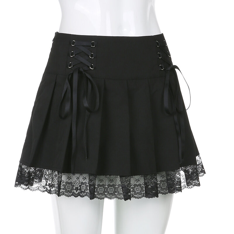 minifaldas de Sweetown-Falda plisada gótica con cordones para mujer 