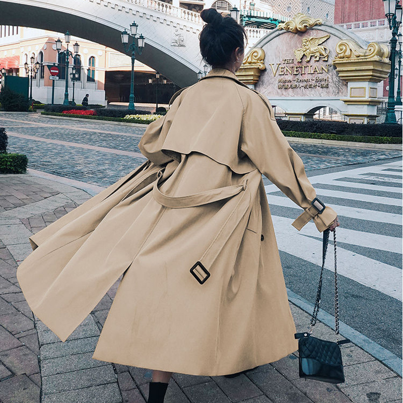 Женский двубортный Тренч с поясом, свободная винтажная Туника во французском стиле, ветровка на осень, Y2K