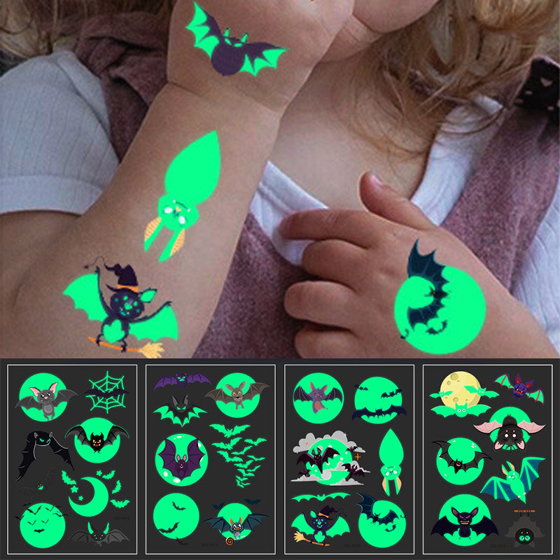 Halloween Luminous Tattoo Sticker Bat Glowing  in Dark Taty Waterproof Fake Tattoo For Child Kid  Cute Temporary Tattoos