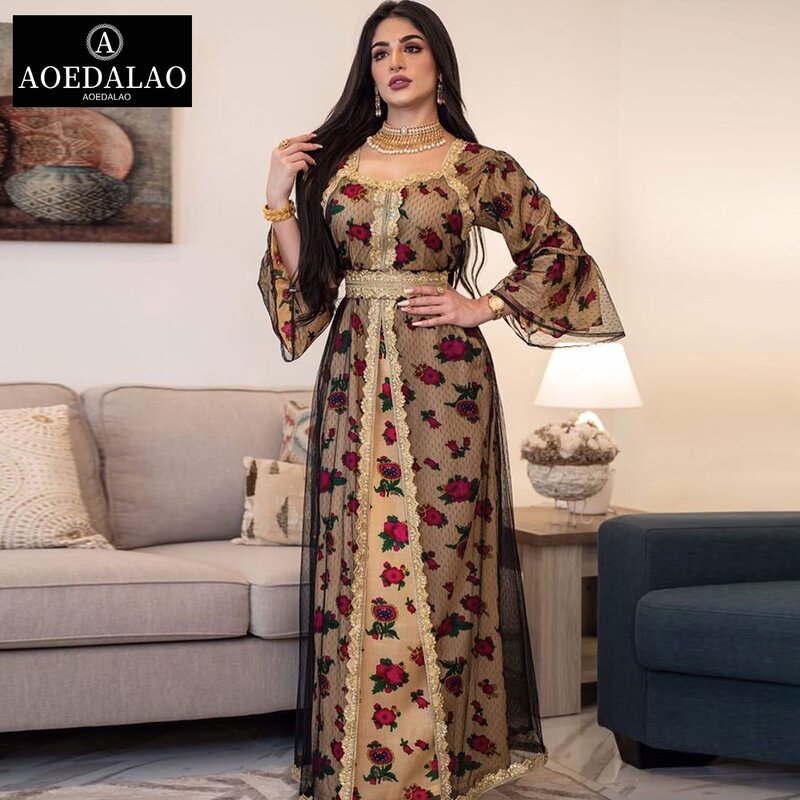 Embroidery Jalabiya Mesh Indian Dress Muslim Abaya Eid Mubarak Dubai ...