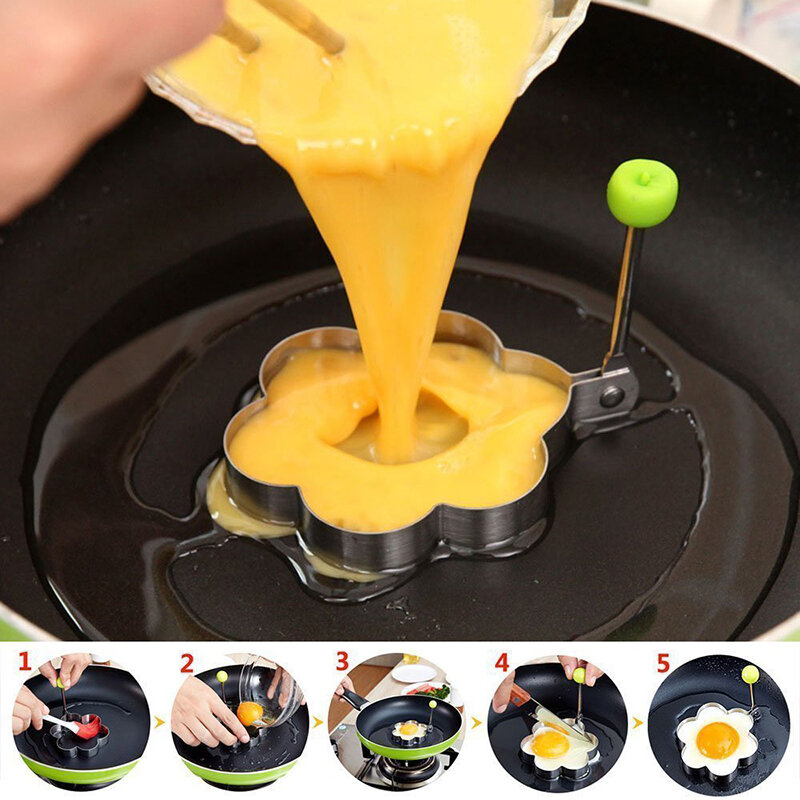 Conjunto de omelete e molde de aço inoxidável espesso 4 pz, ovo escalfado, molde de bento amor, molde de ovo frito, suporte por atacado