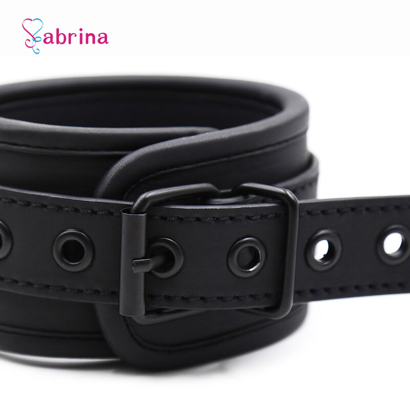 Fetish Sexy BDSM Bondage Handcuff and Ankle Cuff Black Leather Handcuff Sex Toy for Couple Game Metal Bondage Erotic Accessories