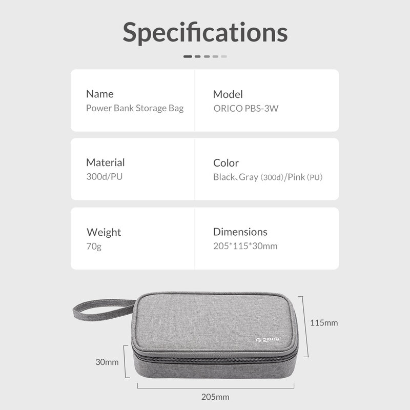 ORICO สายกระเป๋าอิเล็กทรอนิกส์อุปกรณ์เสริมกระเป๋าถือสำหรับ USB, Charger, Power Bank กล่องเก็บกระเป๋า
