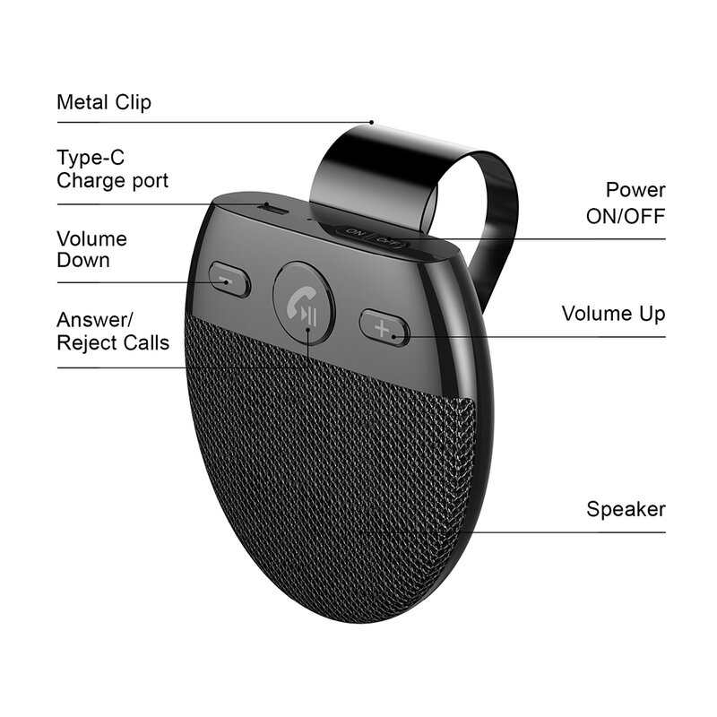 Haut-parleur de voiture sans fil, Bluetooth V5.0, mains libres, pare-soleil, Kit de téléphone Rechargeable, musique, accessoires de voiture