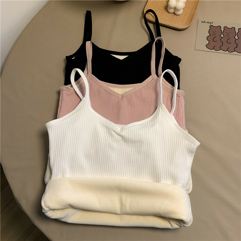 Cheap 2021 New Women's Winter Plus Velvet Thick Warm Women's Inner Bottoming Shirt Thick And Comfortable Camisole Top