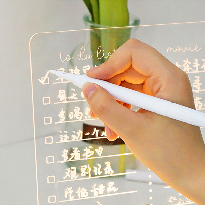 Acryl Message Board Met Driehoek Base Lichtgevende Basis Uitwisbare Witte Pen Wit Licht 20*30Cm