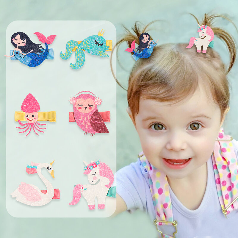 Fairy Tale Cartoon  Unicorn Clip Crocodile Barrettes Hairclips Cute Animal  Mermaids Glitter Hair Accessories For Girls