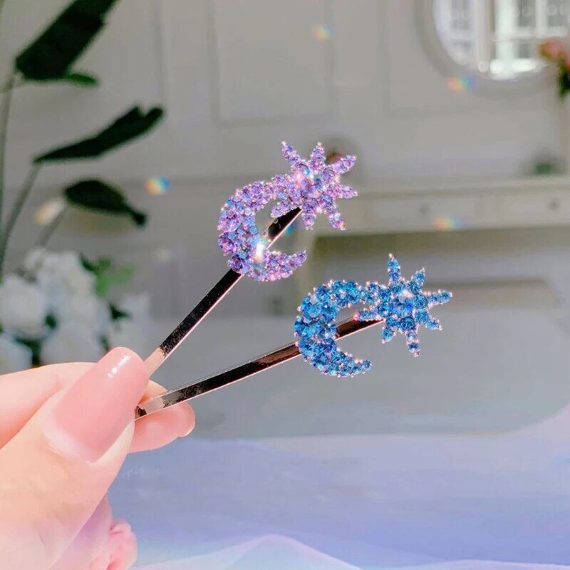 Women Girls Shiny Crystal Rhinestones Hairpins Barrettes Hair Clips Moon Star Hairstyle Design Styling Tool Women Hair Tool