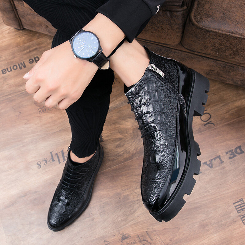 Thick Bottom Men Shoes Oxfords Derby PU Leather Casual Business Shoes Fashion Dress Classic Comfortable 2021 New Concise KG796