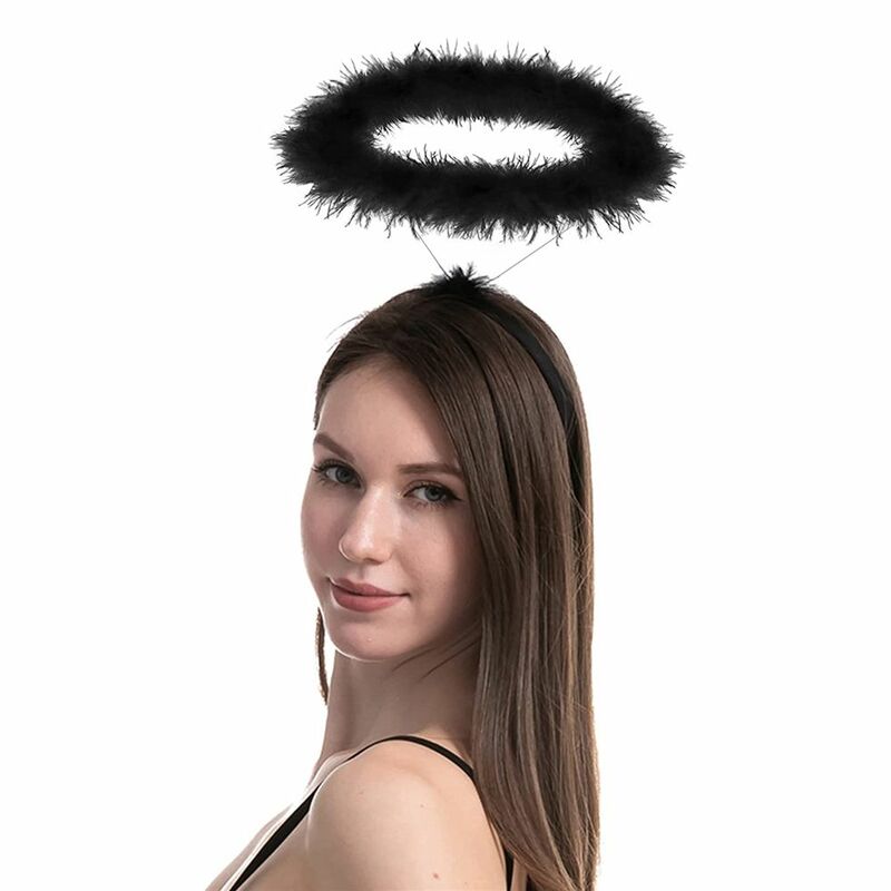 Angel Halo Headband, Black White Feather Angel Headband Christmas Festival Party Favor Angel Outfit Cosplay Costume Accessories