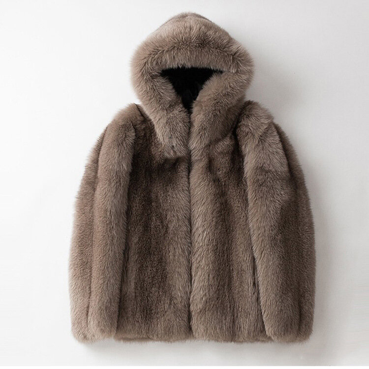 Abrigo con capucha para hombre, chaqueta de piel sintética con cremallera, a la moda, K1566