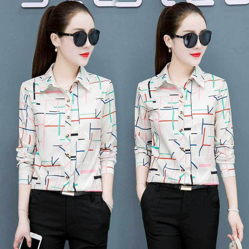 韓国の女性用長袖シャツ,シルクシフォン,女性用ファッション,オフィス用ボタン付きシャツ,女性用トップス