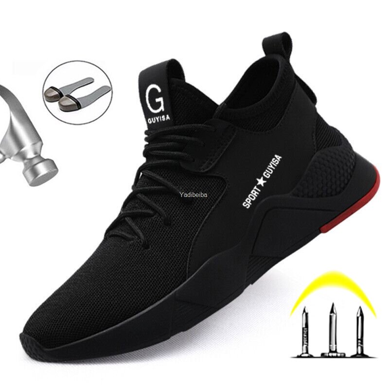 Botas de segurança do trabalho, com biqueira de aço anti-perfuração, sapatos indestrutíveis para homens, tênis de trabalho