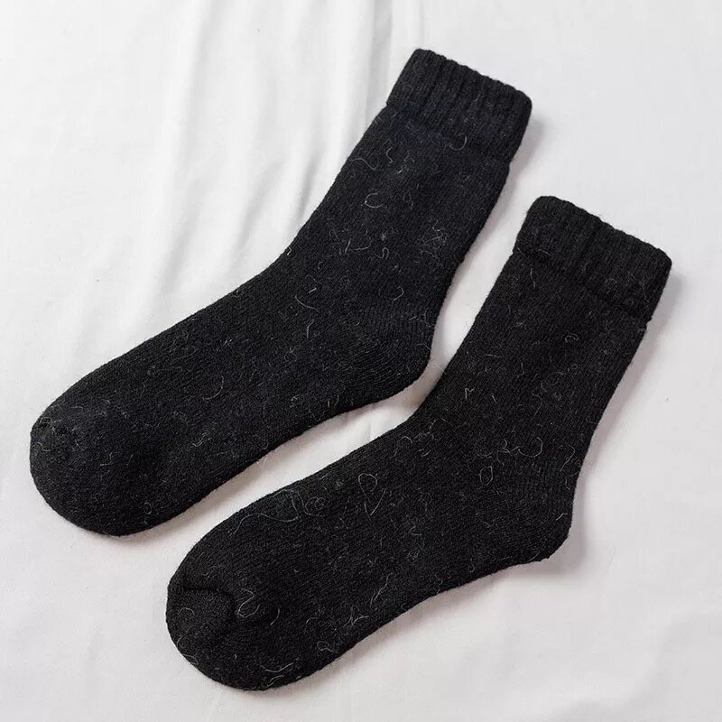 3pairs/Winter Wool Socks Men's Plus Cashmere Socks Terry Socks Super Thick Solid Socks Cold Resistant Winter Warmth Plush Warm