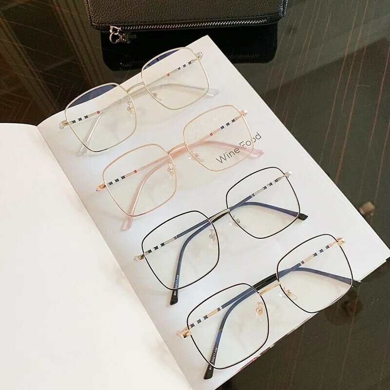 Tamanho grande quadrado claro óculos quadro para mulher óculos de liga retro masculino vintage impressão listra eyewear feminino transparente tons