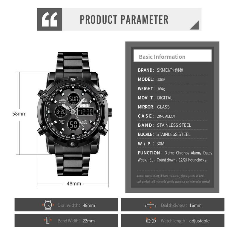 SKMEI męski zegarek cyfrowy moda sport zegarek odliczanie stal stalowy pasek mężczyźni zegarek kwarcowy zegar Relogio Masculino 1389