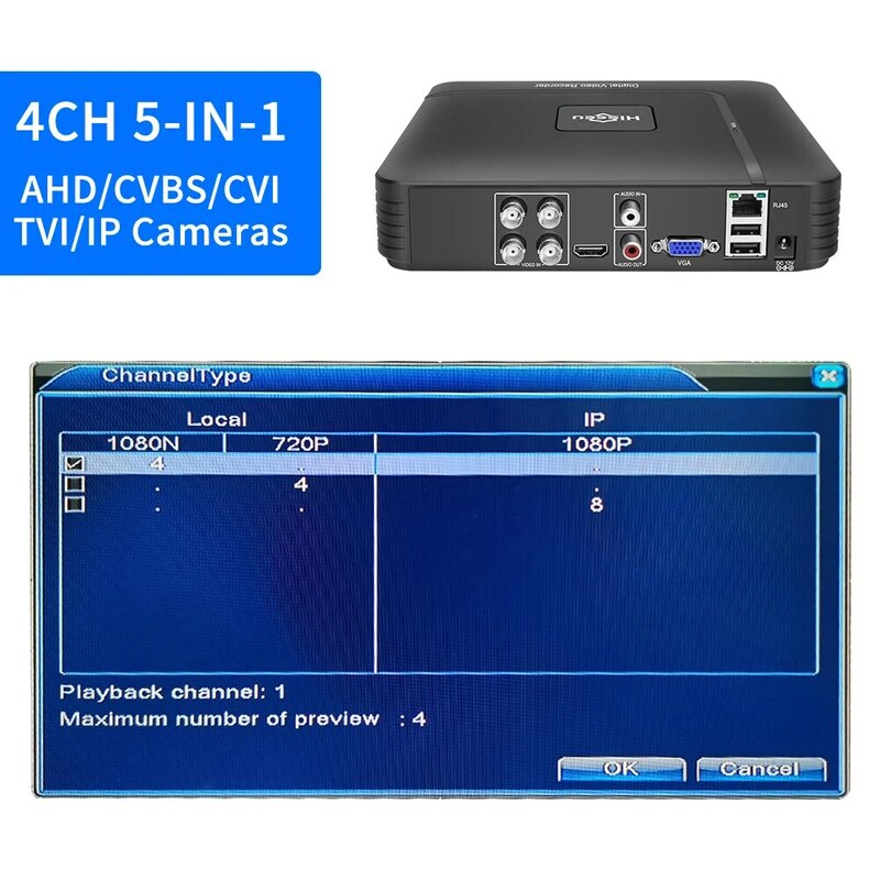 Hiseeu AHD مسجل 2MP 4CH/8CH CCTV DVR مسجل فيديو رقمي صغير 5IN1 ل CCTV عدة VGA HDMI نظام الأمن NVR ل 1080P IP كاميرا H.264