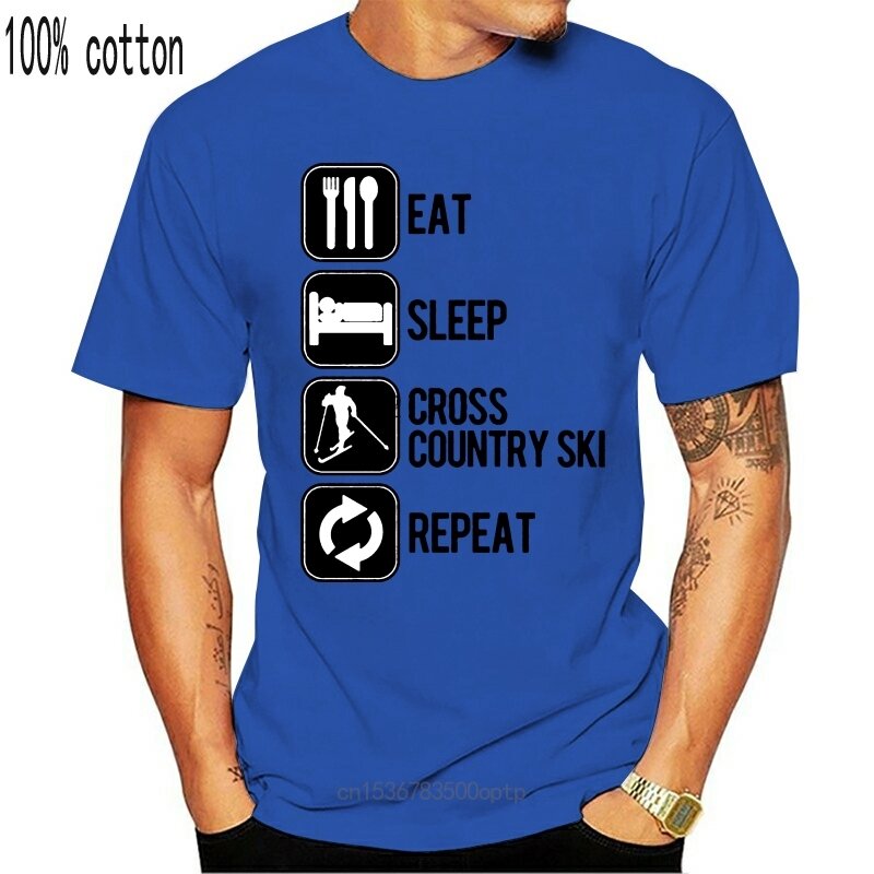 Camiseta con dibujo de "Eat Sleep Cross Country Ski", nueva camiseta con silueta deportiva
