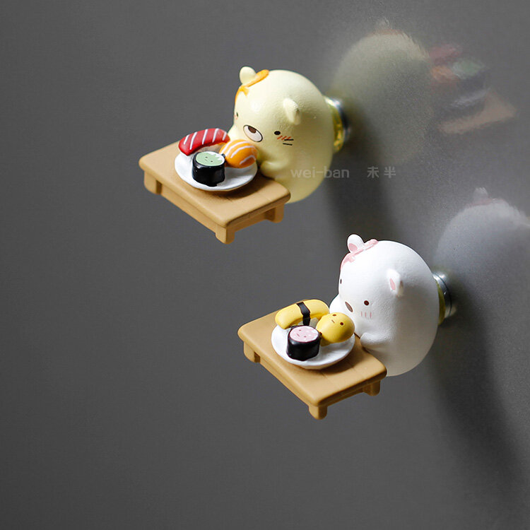 Imanes de nevera de comida de mesa de panda Rojo, pegatinas magnéticas de dibujos animados, bonitas, de resina hecha a mano