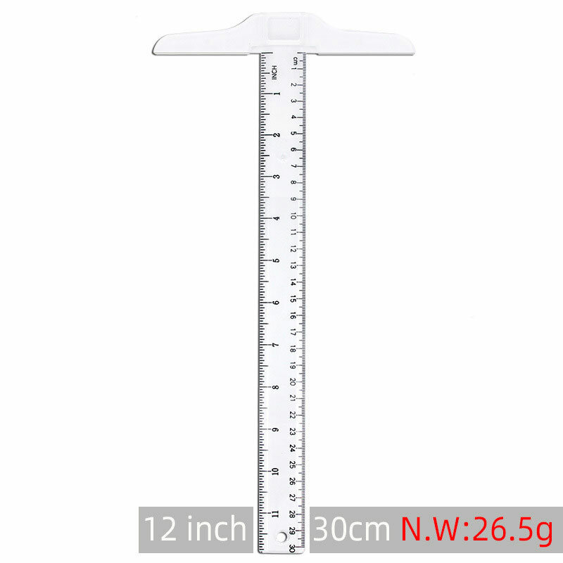 Nova quente 30cm/12 "plástico t-square métrica régua cm/polegadas dupla escala lateral t em forma de régua ferramenta de medição